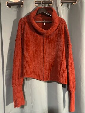 Womens Free People Be Yours Cropped Cowl Neck Rust Orange Sweater medium